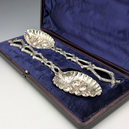 19世紀後半 英国アンティーク シルバープレート製 ベリースプーン ペア ケース入